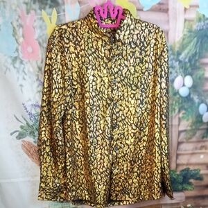 💩 Gold Metallic Animal Print Button-Up Shirt
